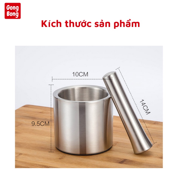 Cối chày Inox 304 cao cấp giã cua thịt các loại hạt gia vị đồ dùng tiện ích nhà bếp hàng loại 1