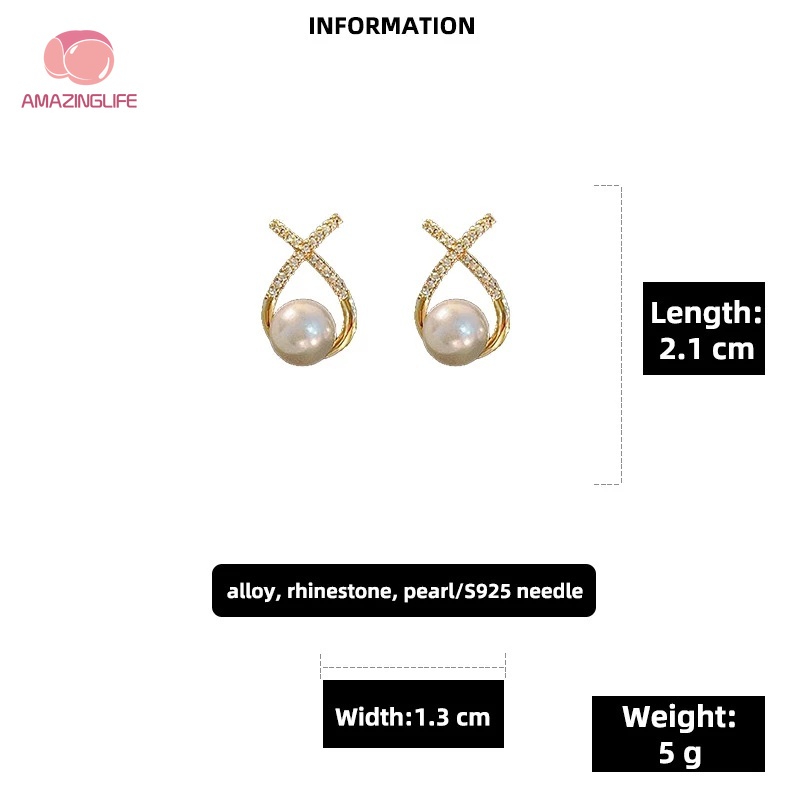 Khuyên Tai Đính Hạt Ngọc Trai / Đá Giả Kim Cương / Ngọc Trai Hình Chữ Thập Thanh Lịch Cổ Điển Cho Tiệc Cưới