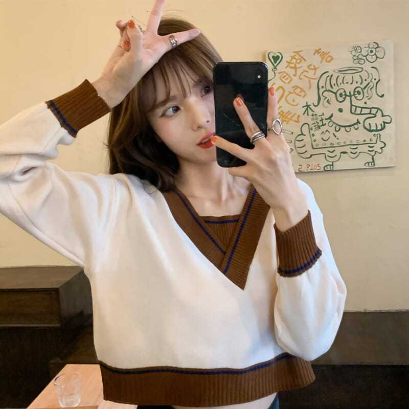 Áo sweater Dệt Kim Cổ Chữ V Dáng Rộng Phong Cách Hàn Quốc Cho Nữ JL-TX-497