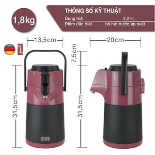 Bình nước giữ nhiệt nóng lạnh Lebenlang LBP569R dung tích 2,2L