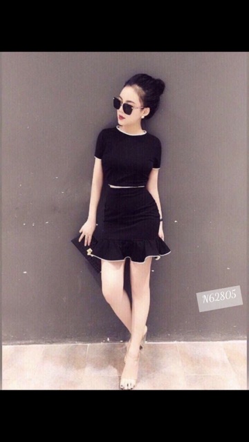 Set Áo Croptop + Chân Váy Đuôi Cá Phối Viền - SD01