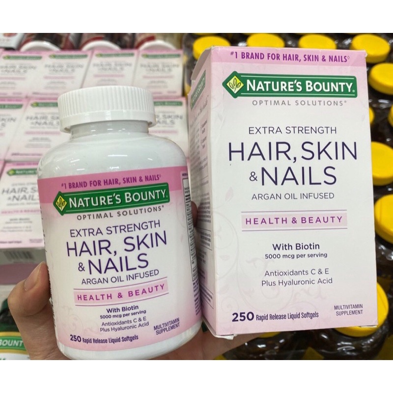 hair skin nails Viên Uống Đẹp Da, Tóc, Móng Hair Skin Nail Nature's Bounty 250 Viên