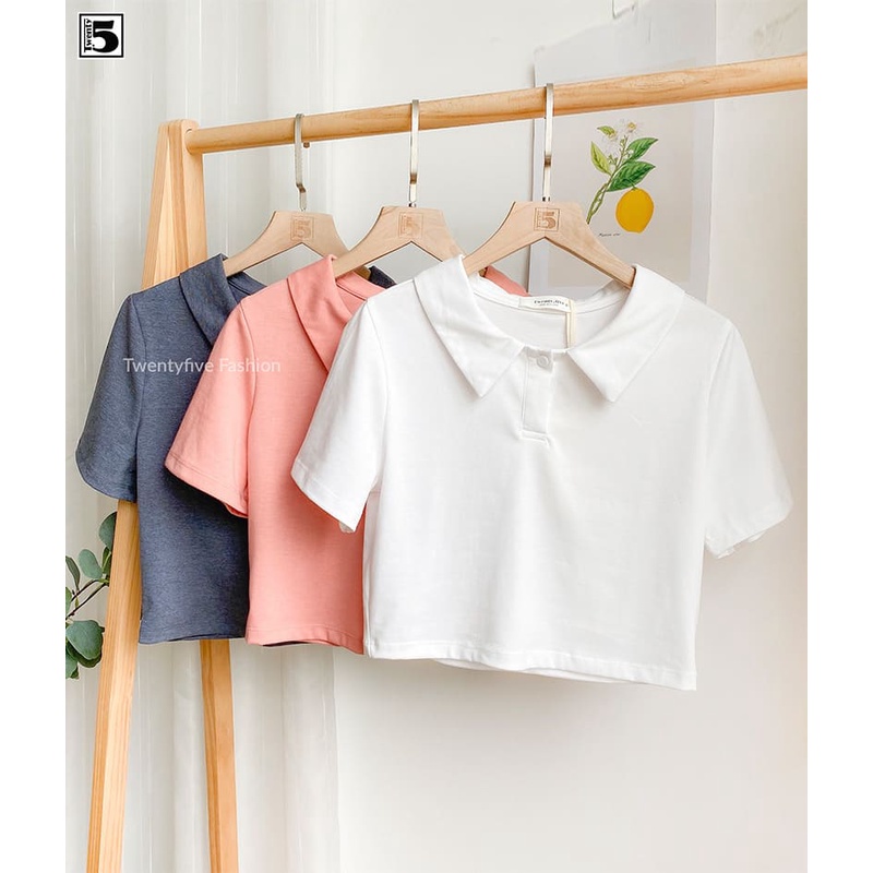 Áo thun polo nữ croptop tay ngắn chất cotton mịn Twentyfive N418