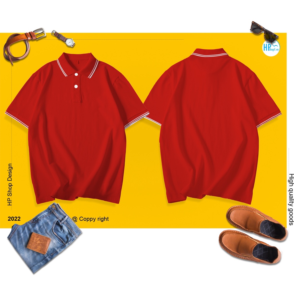 Áo polo nam HP Boutique vải trơn chất cá sấu Cotton co giãn 4 chiều, form Basic viền trắng lịch sự đẳng cấp HPBOPM02