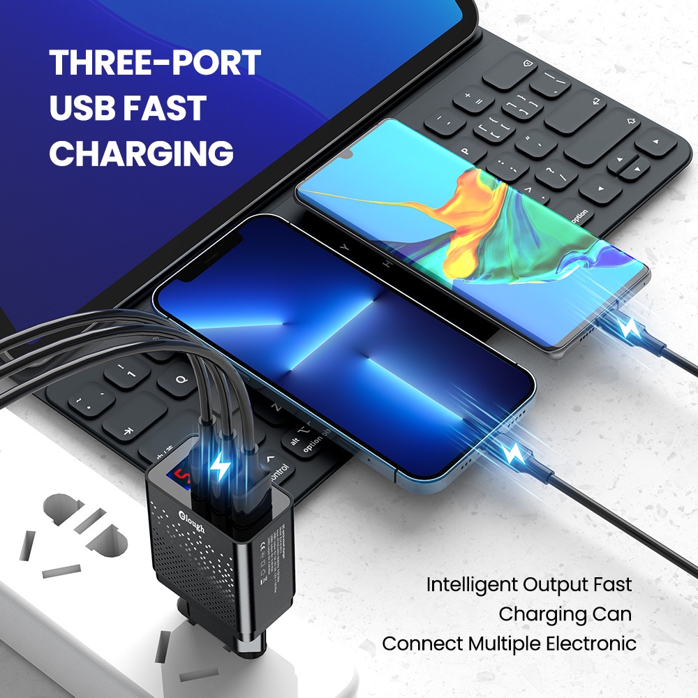 Cốc Sạc Nhanh QC3.0 4 Cổng USB Màn Hình Kỹ Thuật Số Cho IOS