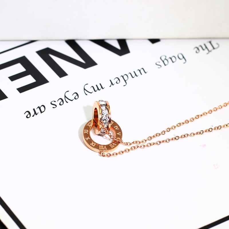 Vòng cổ Thép Titan 316 Mặt Tròn Khắc Số La Mã Đính Đá Thời Trang Cho Nữ