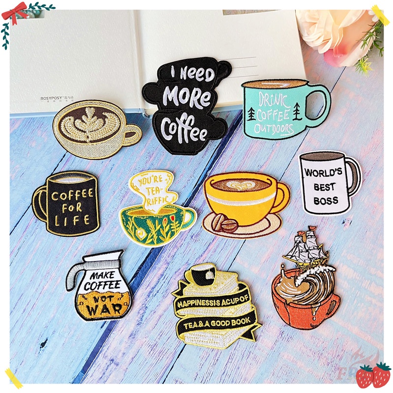 ♚ Miếng Dán Ủi Lên Cà Phê Cho Cuộc Sống - Miếng Dán ♚ 1 Sticker Ủi Thêu Hình Huy Hiệu