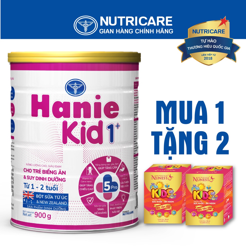 Sữa bột Nutricare Hanie Kid 0+ cho trẻ biếng ăn suy dinh dưỡng 800g