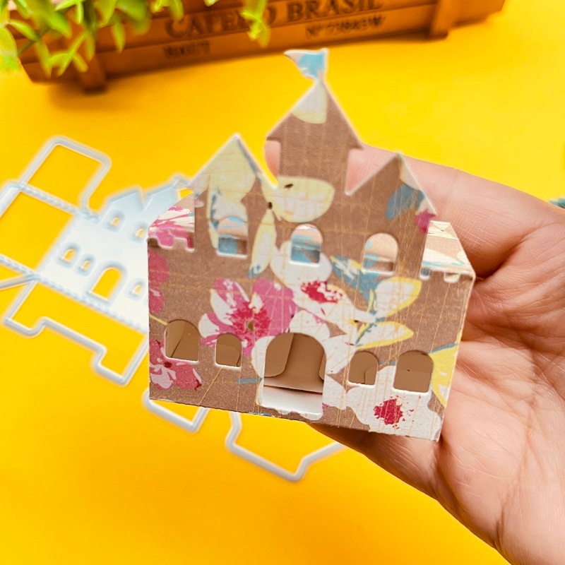 Khuôn Cắt Giấy Kim Loại Hình Hộp Kẹo Lâu Đài 3D Xinh Xắn