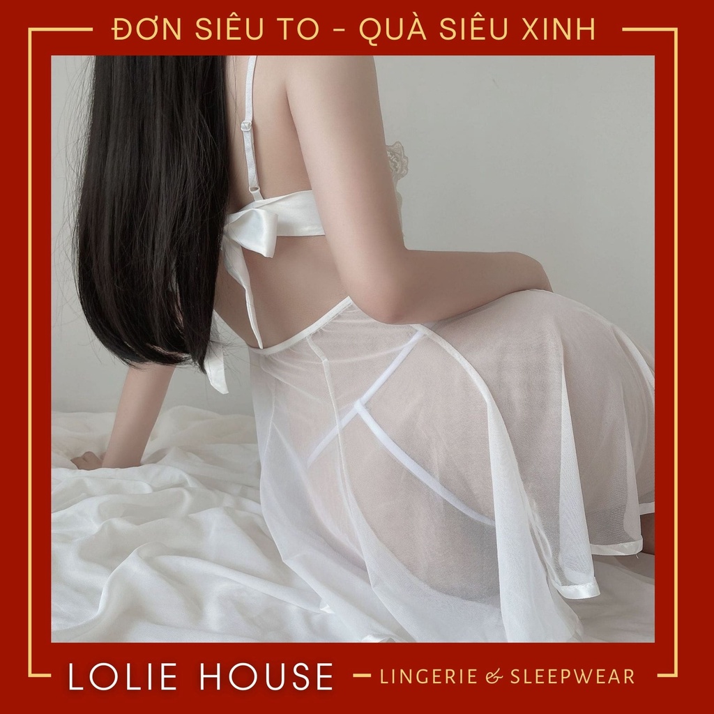 Váy ngủ sexy gợi cảm ren xuyên thấu thắt nơ sau lưng, Đầm ngủ sexy gợi cảm cho nữ LOLIE HOUSE - VN35 | BigBuy360 - bigbuy360.vn