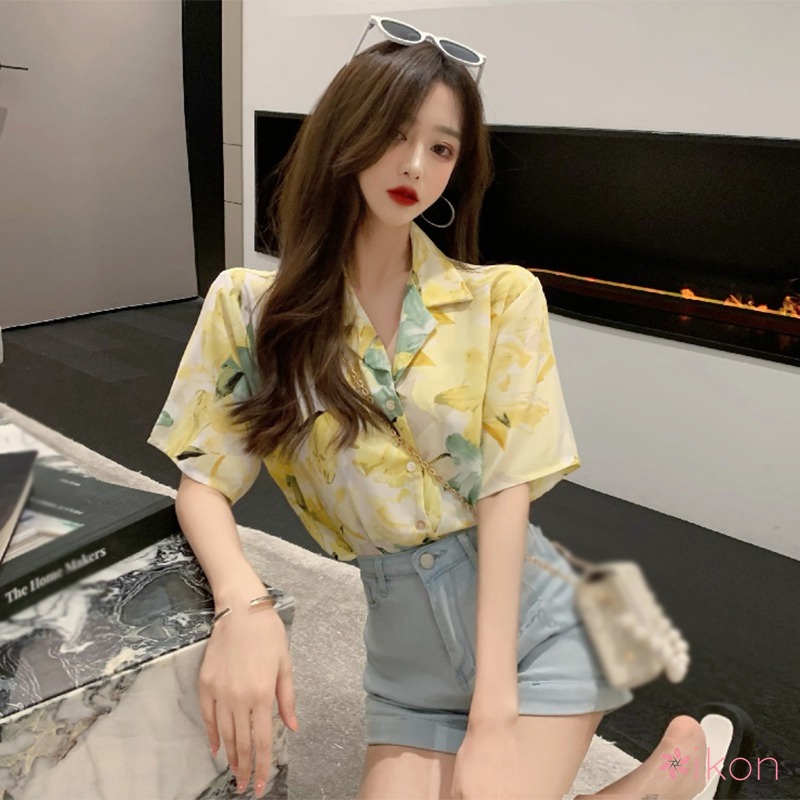 Áo Sơ Mi Tay Ngắn Cổ Bẻ Dáng Rộng Thời Trang Cho Nữ