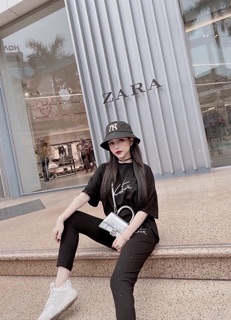 Bộ thun trơn chữ áo thụng quần legging