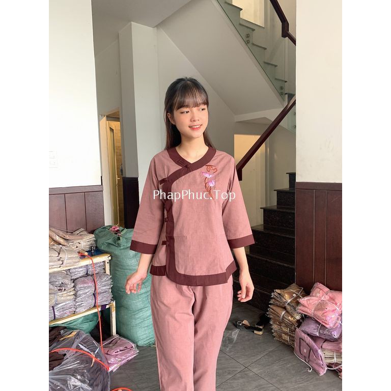 Đồ lam, quần áo đi chùa , đồ phật tử mẫu phối cổ tim