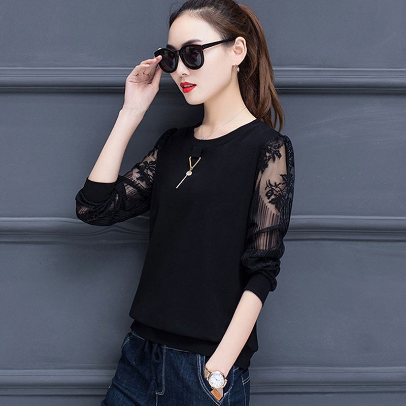 ☼✻Áo thun lớn, ống tay dài, mùa xuân và thu 2020, tân trang ren, 30-40, tuổi trung niên thời của phụ nữ.