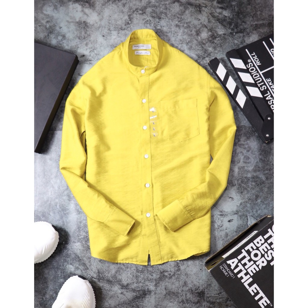 ÁO SƠ MI NAM CỔ TRỤ VẢI ĐŨI KHÔNG NHĂN