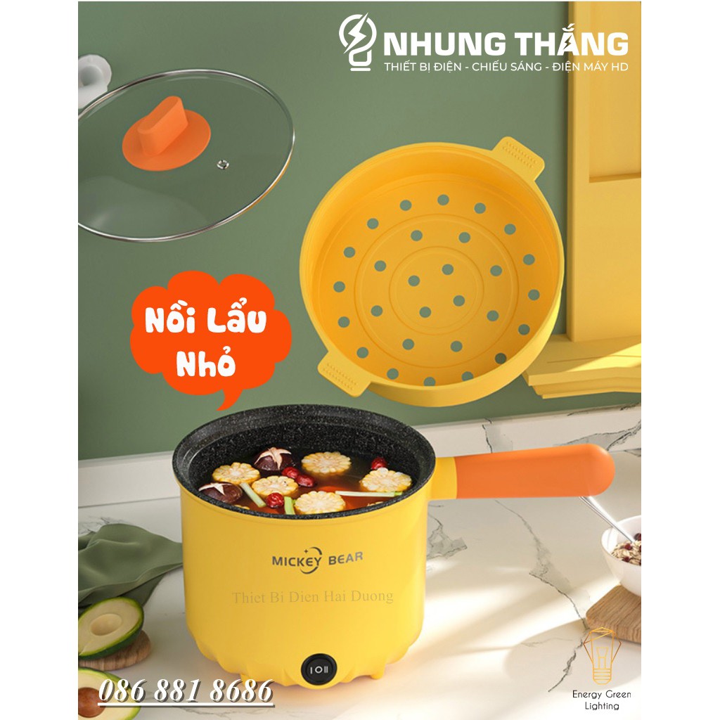 Nồi Lẩu Điện Mini Mickey Bear LD-184 - Ca Nấu Mì,Chiên,Sào Đa Năng - Dung Tích 1.8L - Lòng Nồi Men Đá Maifan Chống Dính