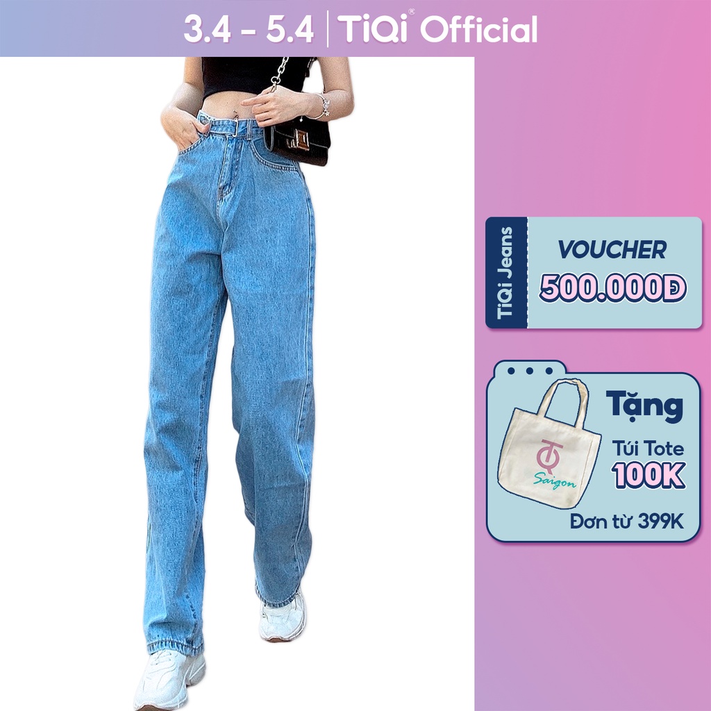 Quần jeans ống rộng nữ cạp cao street style TiQi Jeans B2-144