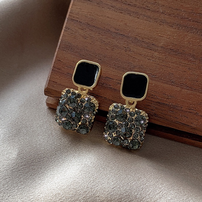Khuyên Tai Đính Đá Obsidian Phong Cách Hàn Quốc Sang Trọng Dành Cho Nữ