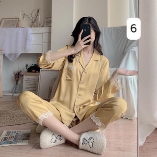 Bộ lụa mặc nhà Pyjama lụa hoạ tiết siêu xinh