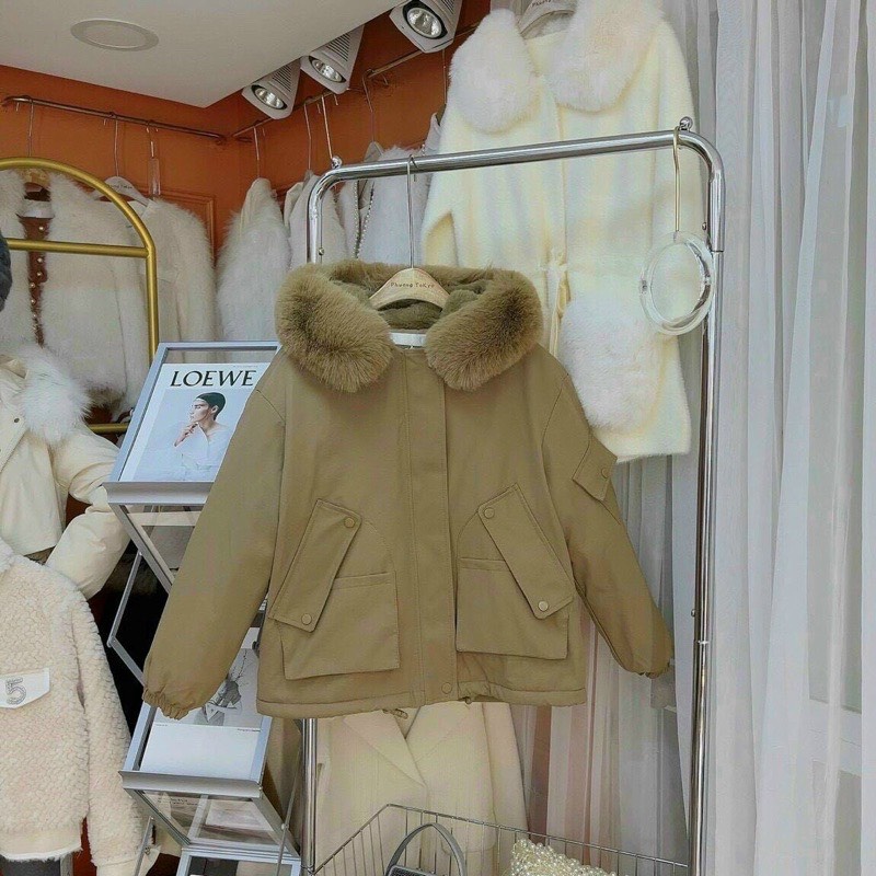 Áo Khoác Nữ PAKA Hàng Cao Cấp Lót Lông Nâu