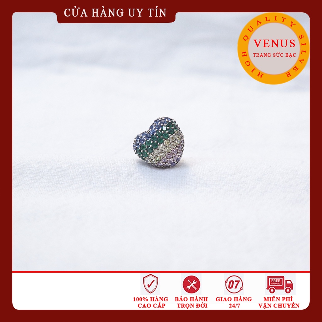 [Charm bạc 925 cao cấp] Charm tim đá màu- Mã sản phẩm VENUSTM