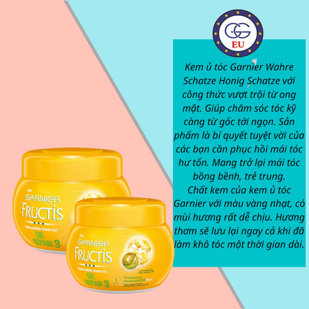 Kem ủ tóc cao cấp từ Garnier Fructis phục hồi hư tổn, nuối dưỡng tóc, hàng nội địa Châu Âu, GGEU