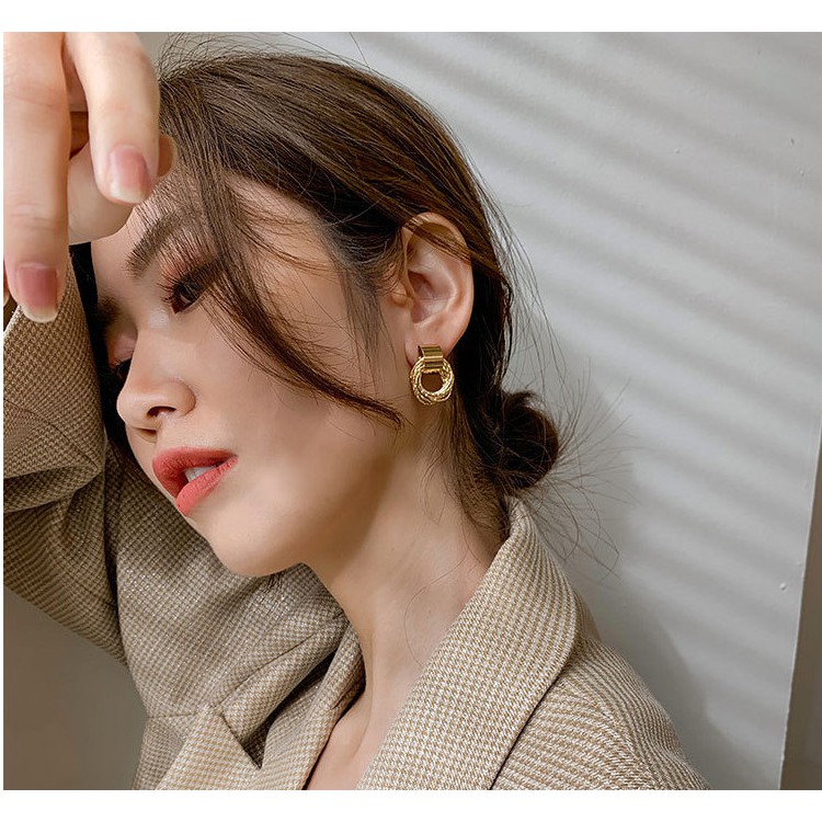 Bông tai, khuyên tai nữ khoen tròn vàng cá tính phong cách Hàn Quốc