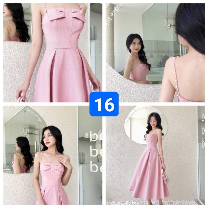 Váy đầm thiết kế xoè dài 2 dây phối nơ ngực.