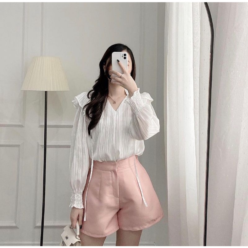 Áo tơ sọc nhũ cổ tay chun | BigBuy360 - bigbuy360.vn