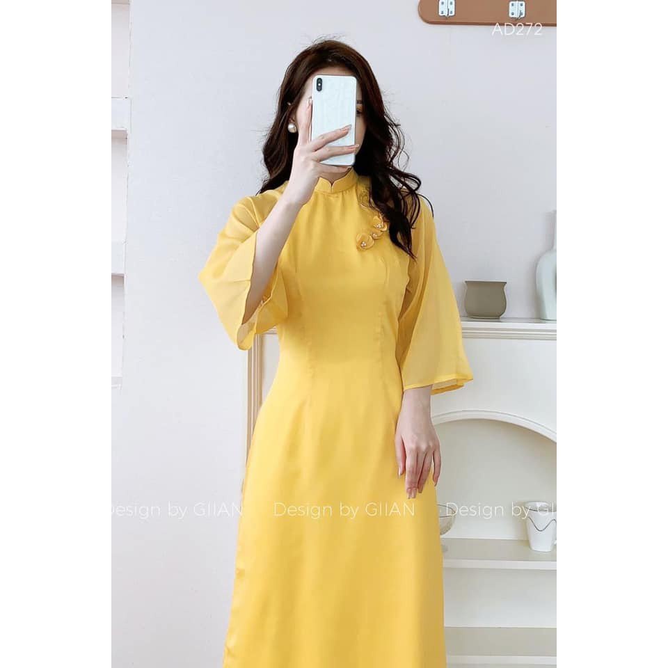 Áo Dài Cách Tân nữ 4 Tà  Đính Hoa Ngực Thiết Kế Siêu Xinh MS 24