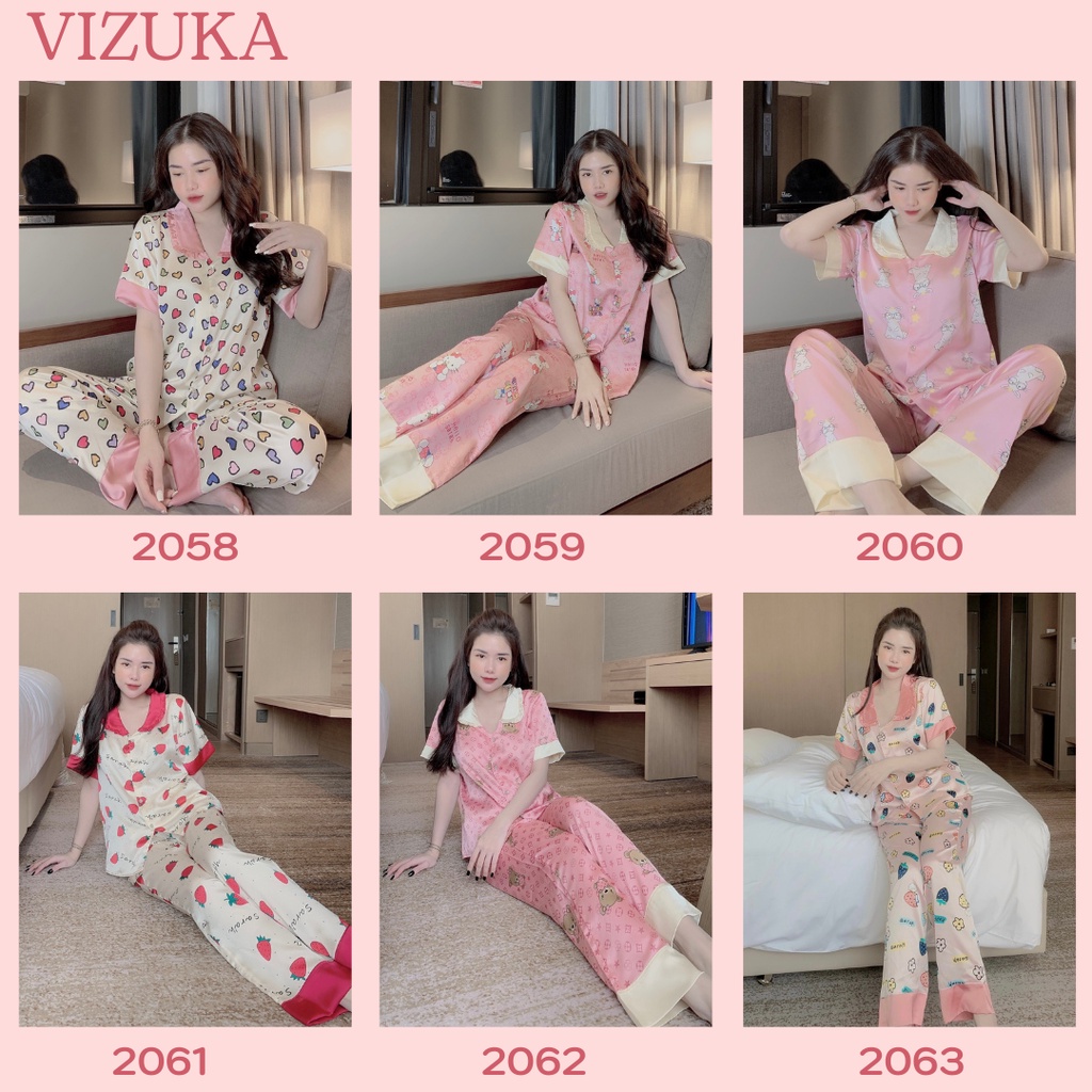 Đồ bộ pijama nữ lụa tay ngắn quần dài mặc nhà dễ thương VIZUKA