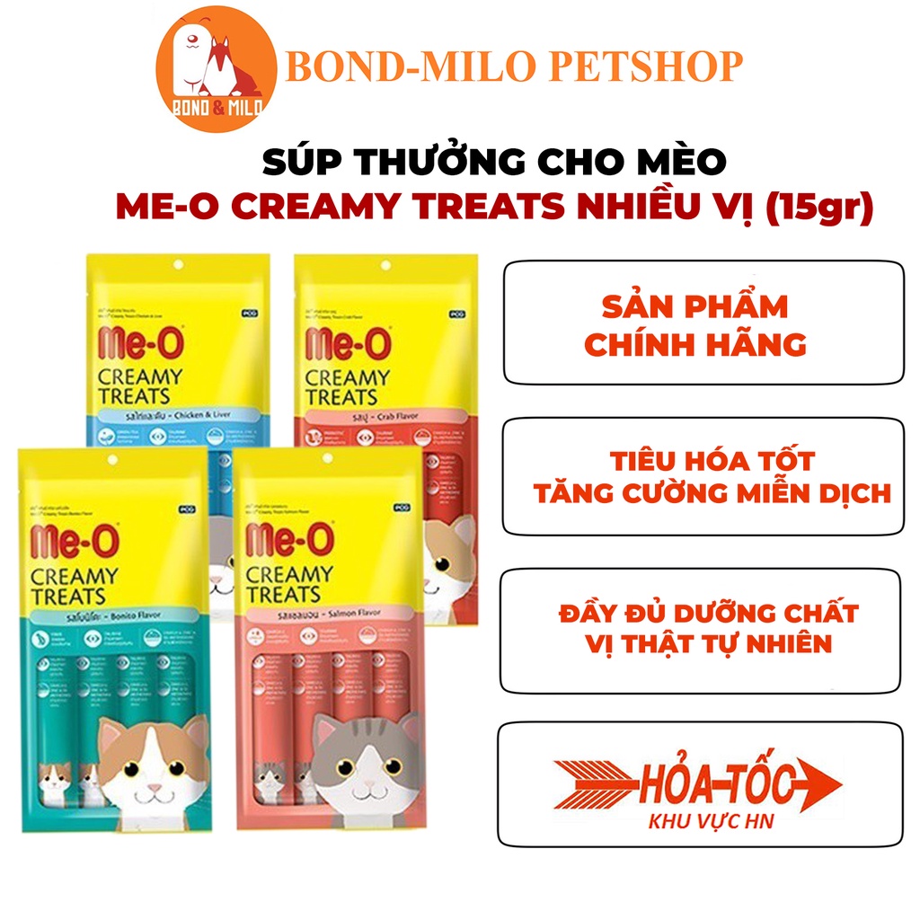 SÚP THƯỞNG CHO MÈO ME-O CREAMY TREATS NHIỀU VỊ THANH 15GR - BONDMILO SHOP