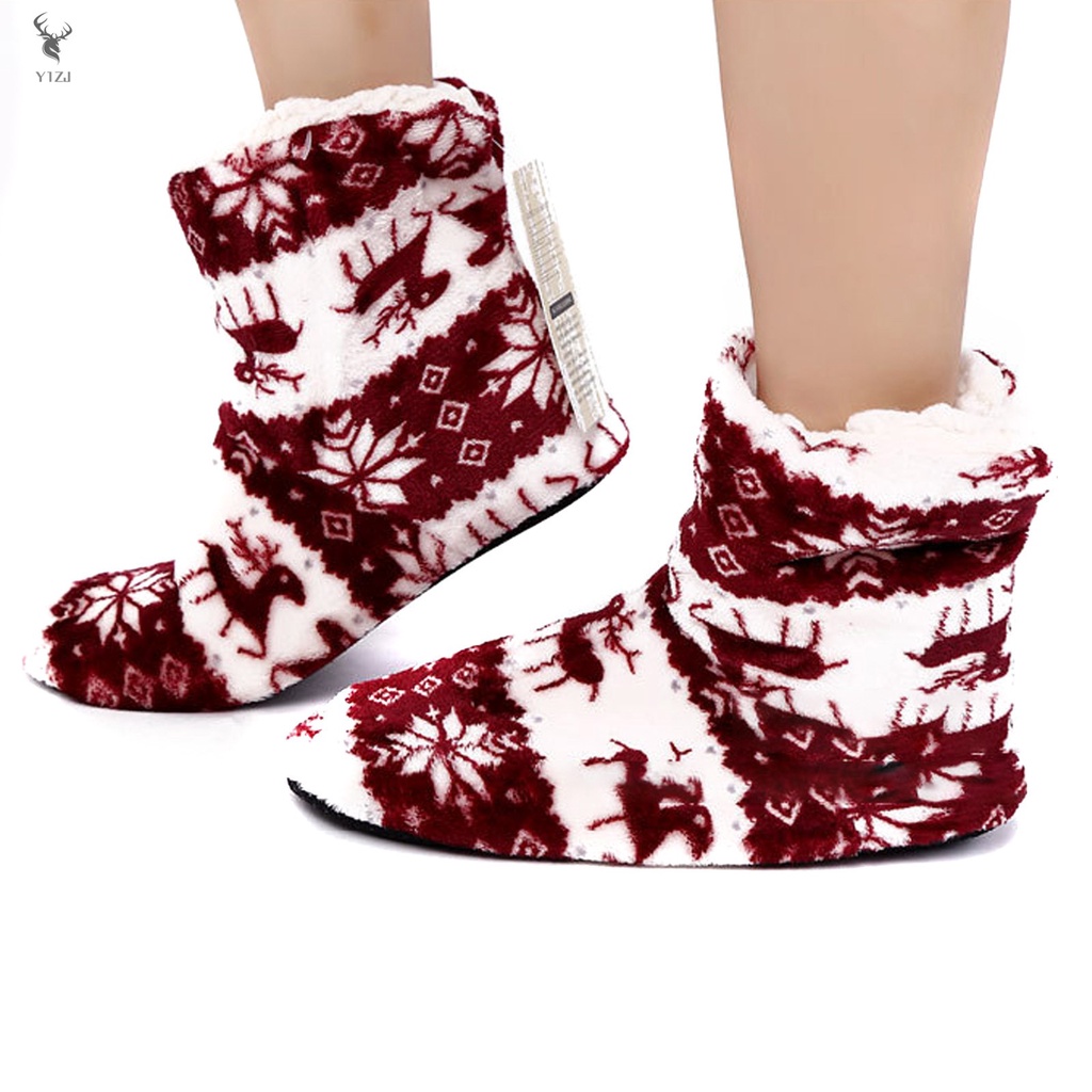 COD&amp; Adult's Christmas Warm Slippers Non-Slip Wearable Socks Soft Fleece Gripper Shoes