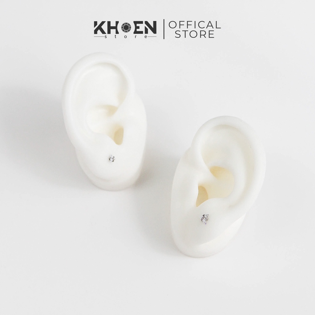 Khuyên tai nam nữ Đá vuông, đá tam giác - Thép không gỉ - Khoen store