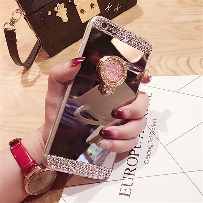Ốp điện thoại mặt gương đính hạt kim cương lấp lánh cho iPhone 6 6s 7 8 plus x xs xr max