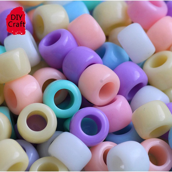 Set 50 hạt nhựa Acrylic lỗ lớn 6*8mm dùng làm đồ trang sức thủ công cho bé