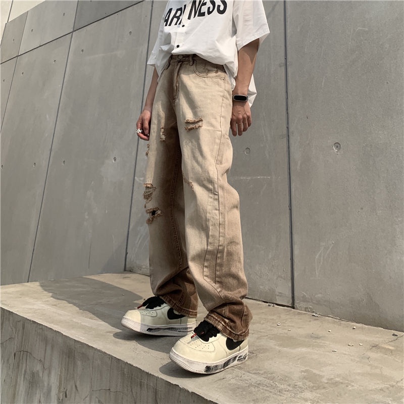 Quần Jean Ống Rộng Màu Gradient Phong Cách Retro Đường Phố Dành Cho Nam