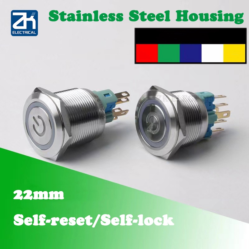 Công Tắc Nút Nhấn Khởi Động Đèn Xe Hơi 22mm 12v 5V 220v Bằng Thép Không Gỉ Chống Thấm Nước