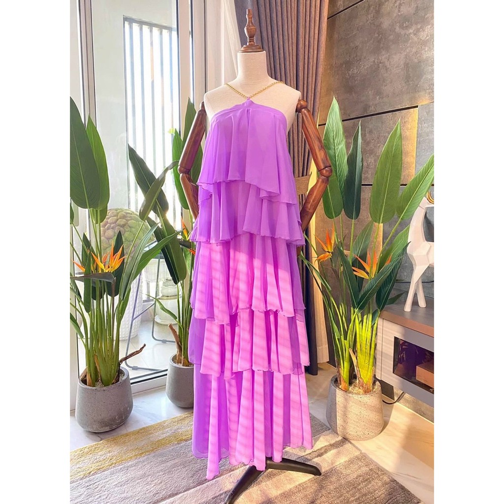 Váy Suông Tầng - Đầm Maxi Dáng Dài Cúp Ngực Dây Xích Chéo Cổ , Dáng Tầng Điệu Đà, Chất Liệu Voan Lụa Mềm Rũ [257]