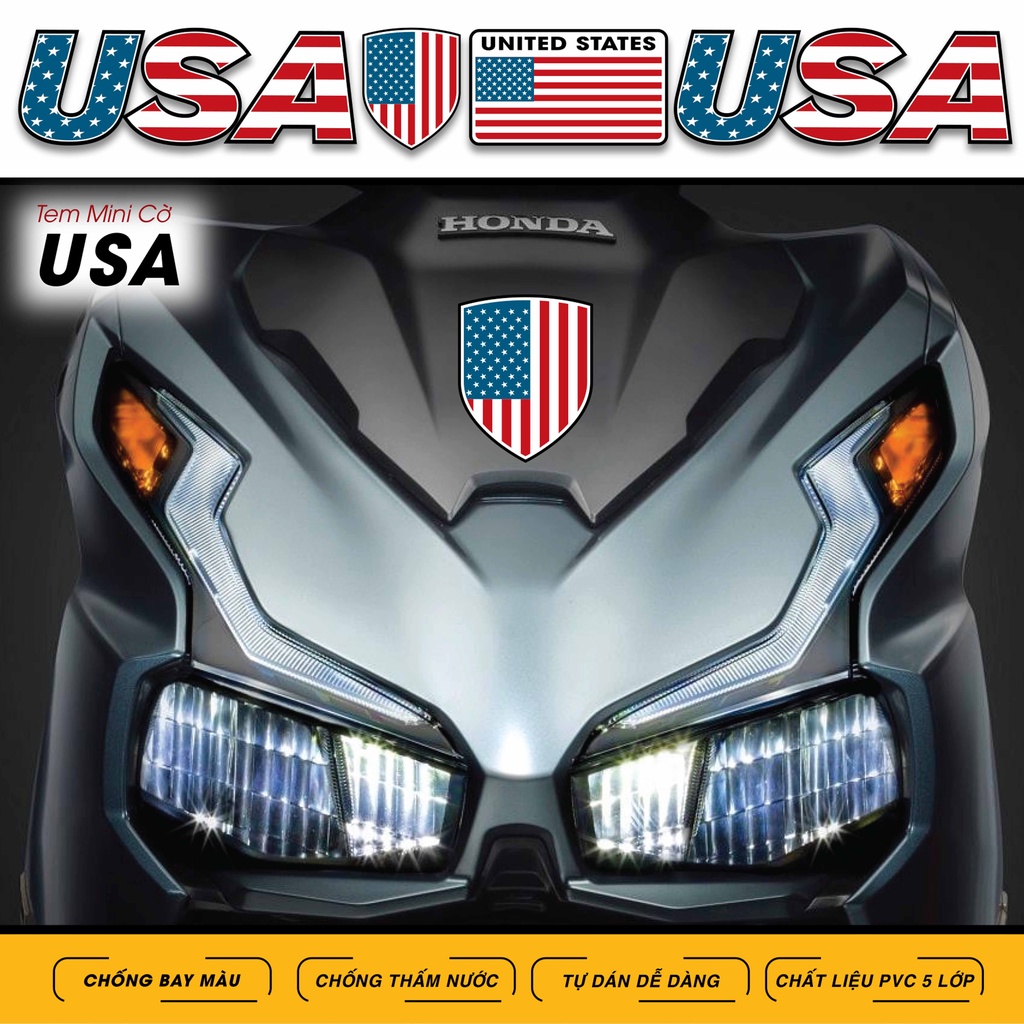 Hình Dán Sticker Logo USA Dán Xe Máy, Xe Điện, Nón Bảo Hiểm, Đồ Công Nghệ MN02USA - Chất Liệu PVC Cắt Sẵn Chống Nước