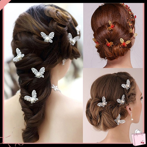 Set 6 Trâm Cài Tóc Chữ U Hình Bướm Dành Cho Cô Dâu