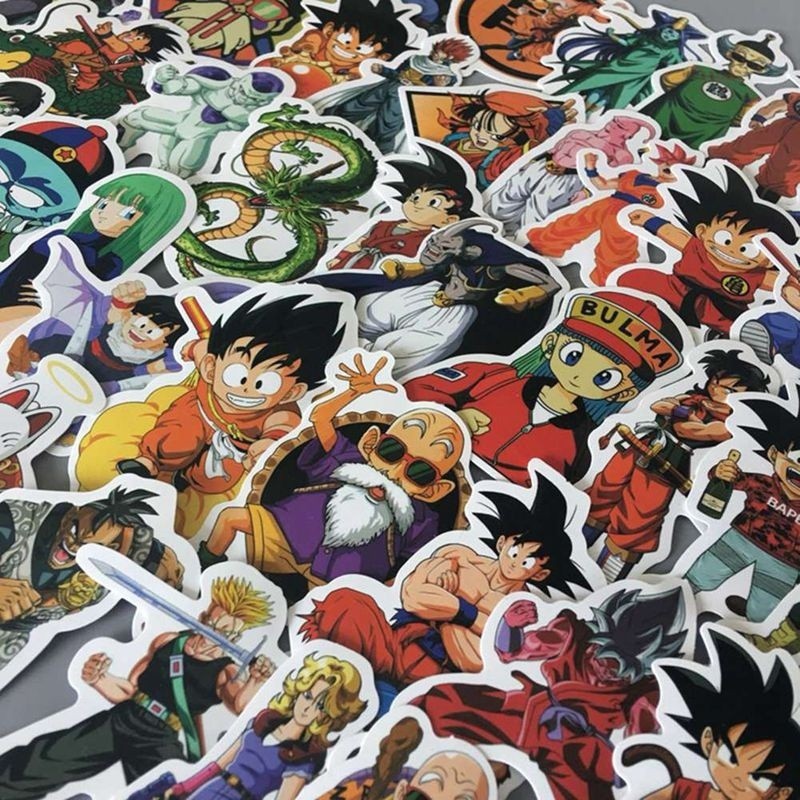 Set 50 Miếng Dán Trang Trí Ván Trượt / Laptop Hình Dragon Ball Super Saiyan Goku