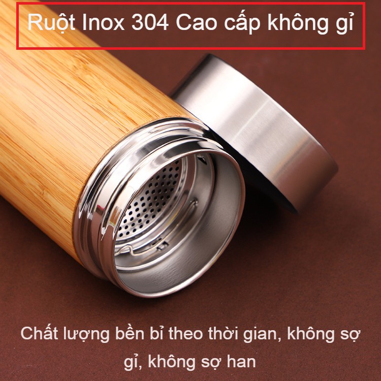 Bình Giữ Nhiệt Vỏ Tre 450ml_ Bình Giữ Nhiệt Khắc Chữ_Nhận Khắc Theo Yêu Cầu Q104