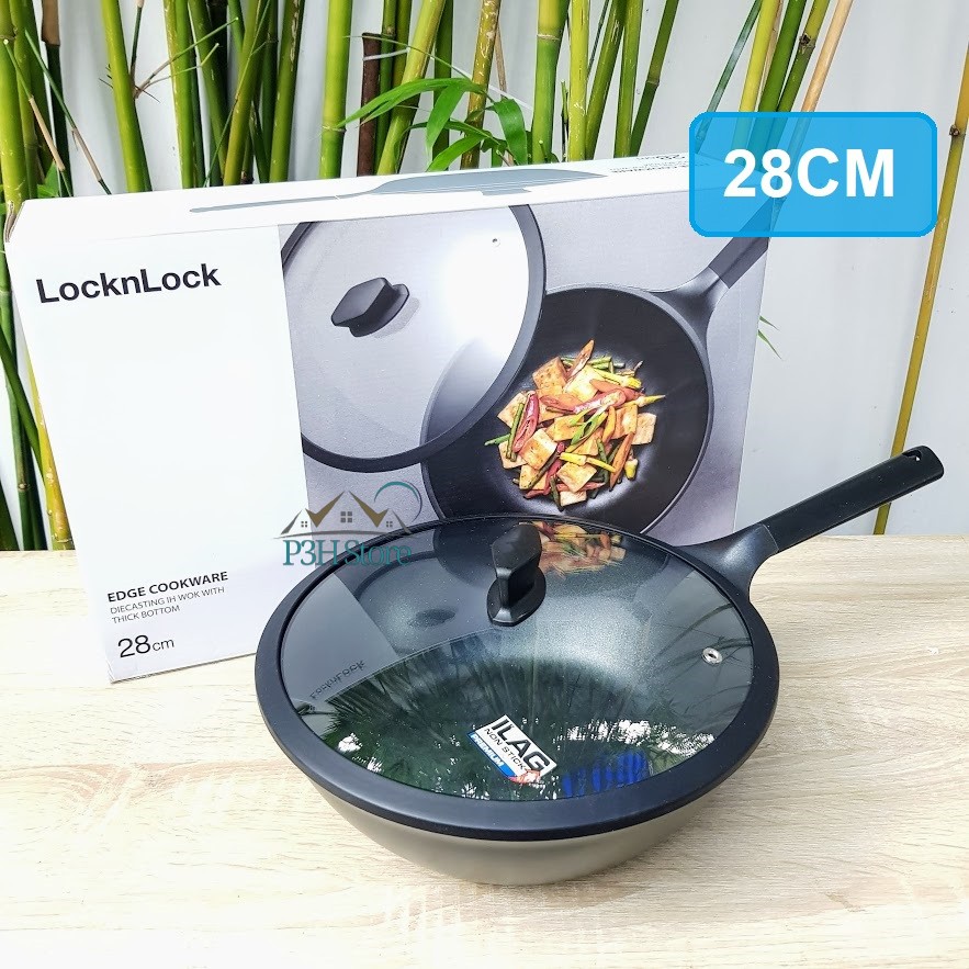 Chảo chống dính sâu lòng LocknLock EDGE size 28cm kèm nắp thủy tinh sử dụng bếp từ CAW2811