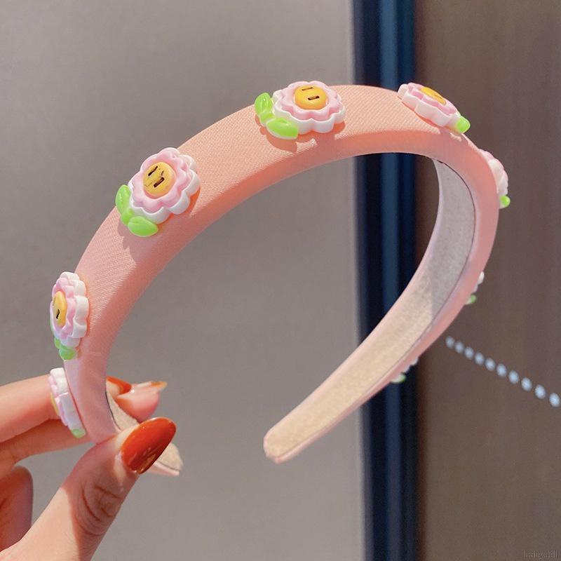 Cài tóc xốp mềm bản rộng màu trơn đính hoa dễ thương dành cho bé gái rửa mặt trang điểm