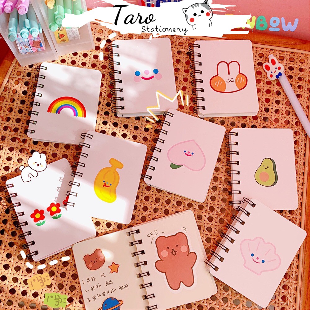 Sổ tay mini gáy xoắn nhiều mẫu dễ thương K06 Taro Stationery