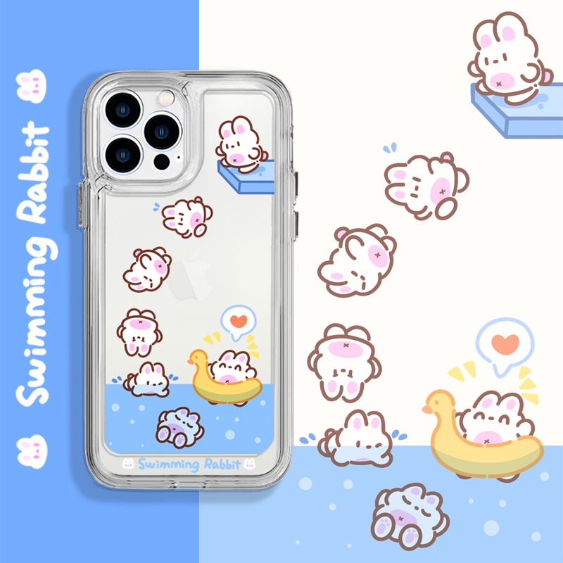 Ốp Điện Thoại Chống Sốc Họa Tiết Thỏ Bơi Lội Cho IPhone 11 13 12 X XS Pro Max XR 12 13