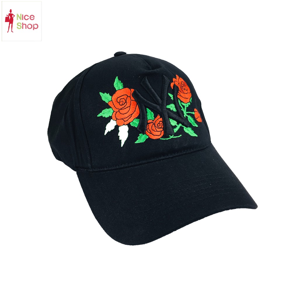 Nón kết nam nữ phối thêu bông hồng NY kết hợp hoa hồng - TT0325