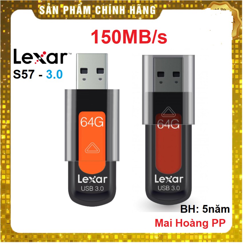 USB 64GB LEXAR 3.0 S57 150Mb/s Chính Hãng - Bảo Hành 5 Năm | BigBuy360 - bigbuy360.vn