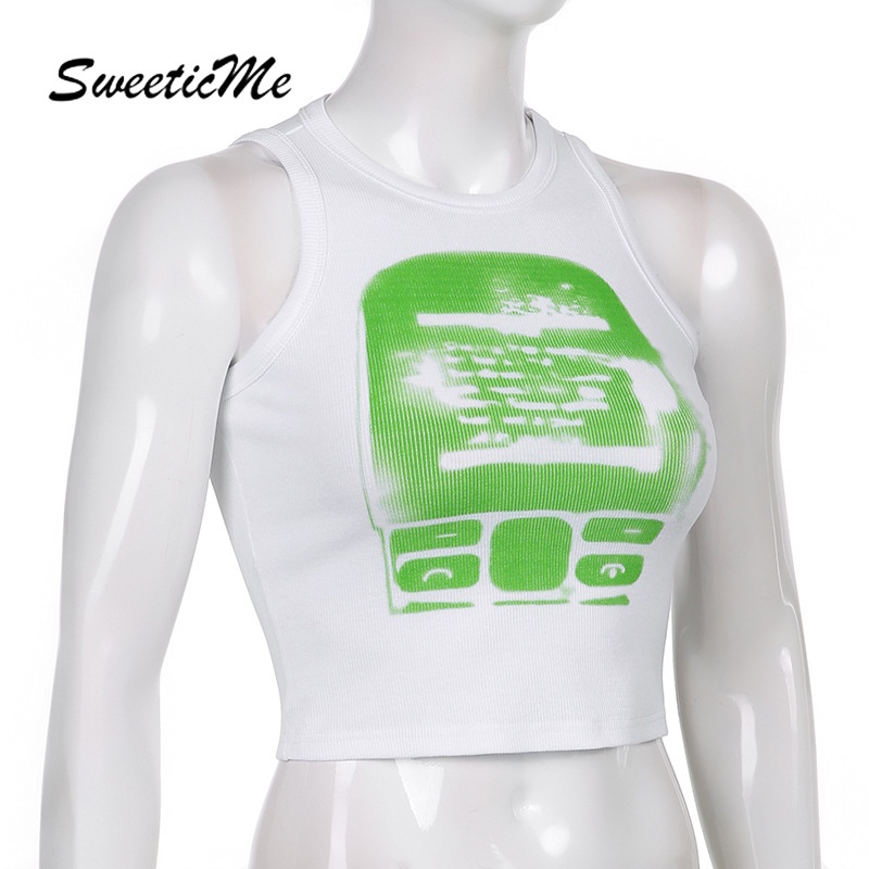 Sweeticme Áo Thun Cổ Tròn Ôm Dáng Họa Tiết Độc Đáo Thời Trang Cho Nữ